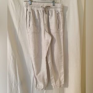 Athleta Cream Linen Jogger Print Pants
